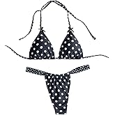 SOLY HUX Bikini Sets for Women Polka Dots Print Halter Triangle Bathing Suit Two Piece Swimsuit
