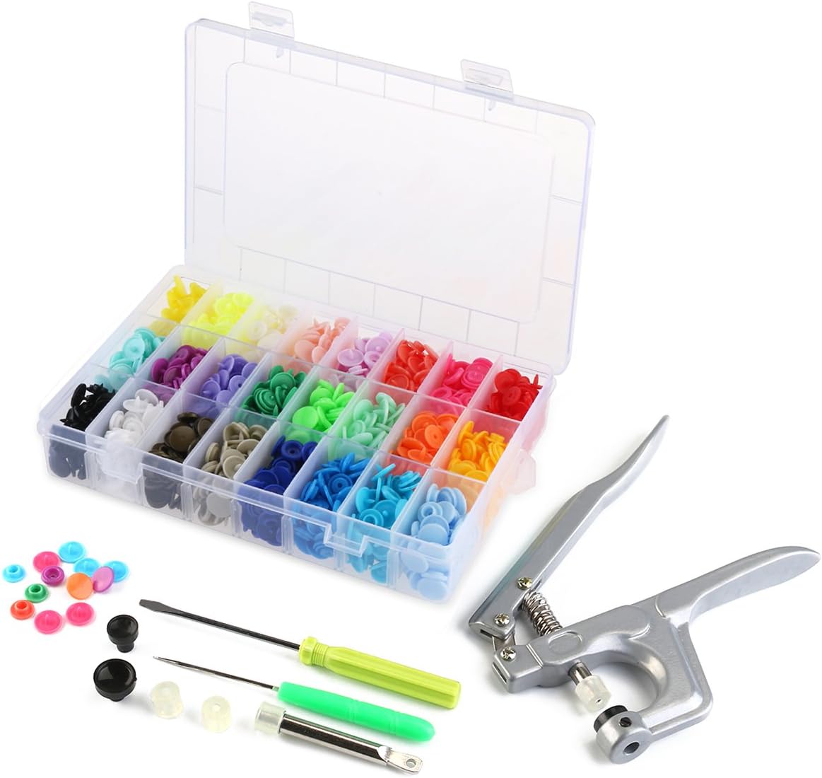 OUNONA Fastener Pliers T5 Snap Poppers Buttons Kit -360 Pieces