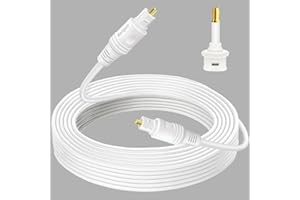 Bangun 30 feet White Optical Audio Cable, Slim Toslink Digital Fiber Optic Audio Cable, Optic Cord for Sound Bar/TV/PS4/Xbox