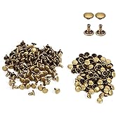 100 Set Brass Double Rivets, Antique Metal Button Studs for Leather Craft Repairing Decor 8mm x 8mm