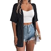Sulozom Crochet Summer Cardigans for Women Lightweight Short Sleeve Open Front Kimono Boho Beach Vacation Clothes
