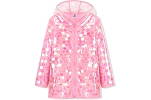 WELAKEN Girls Sequin Raincoat Waterproof Reusable Hooded Outwear Rain Jacket with Lining