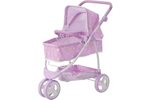 Olivia's Little World - Play Baby Doll Bassinet Stroller for Toddler, Baby Doll Pram Stroller Buggy for 3+ Year Old Girls, Twinkle Stars Princess 2-in-1 Baby Doll Stroller for Kids - Purple