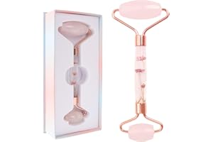 Raffaello Jade Roller - Natural Pink Facial Roller, Redness Reducing Massager for Face, Eyes, Neck - Rose Quartz