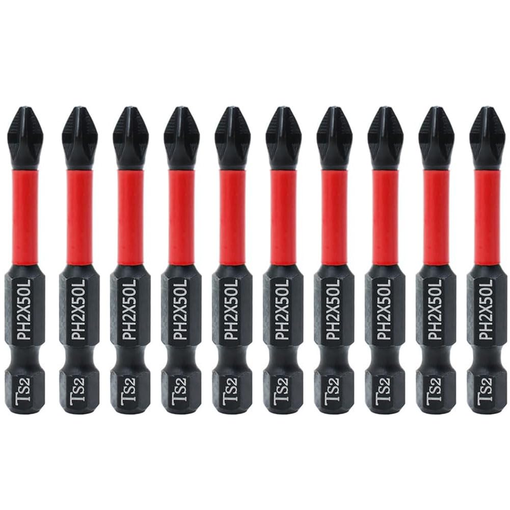 Teocpai 10 x 50 mm Phillips Head Screwdriver Bits PH2 Magnetic Screwdriver Bit Cross Drill Bit Non-Slip Magnetic Hex Shank Screwdriver Bit