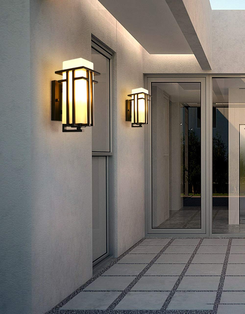 Lámpara de pared exterior retro rectangular de aluminio y vidrio Negro