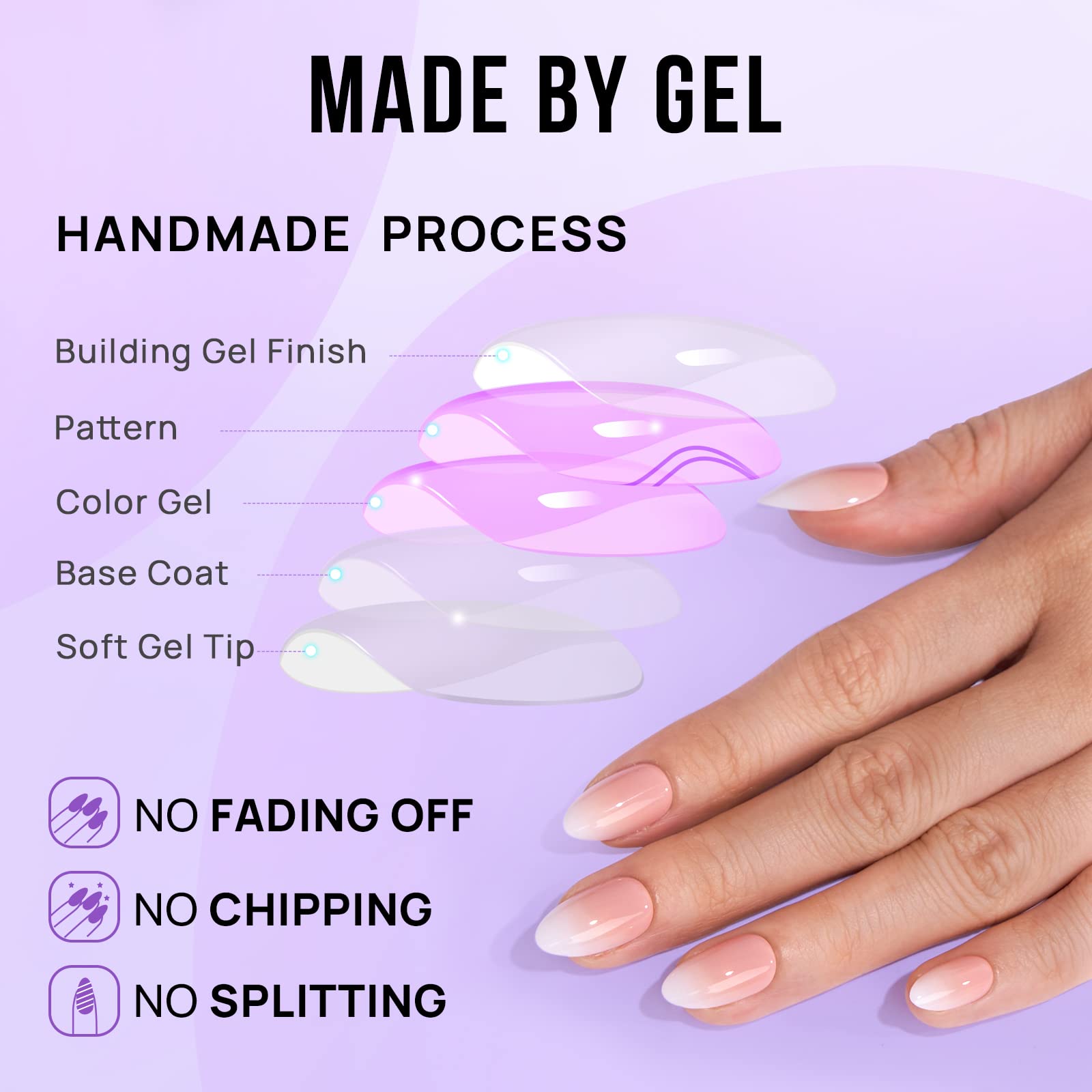 Almond Press On Nails Medium - BTArtbox Soft Gel Ombre Fake Nails with Nail Glue, Semi-Transparent Reusable Glue On Nails in 16 Sizes - 30PCS Stick On Nails Kit, Vanilla Cream Almond - Image 4