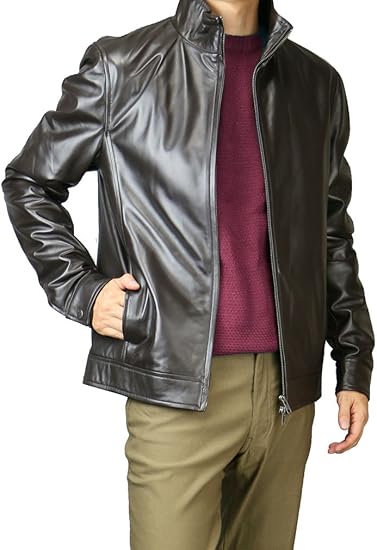 Amazon レザーブルゾン 本革ブルゾン メンズ 革ジャンパー 有名ブランド 7 ダークブラウン Ll コート ジャケット 通販