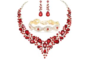 Miraculous Garden 3/4 Pieces Women Jewelry Set Artificial Rhinestone Crystal Bride Statement Choker Necklace Tiara Crown Link Bangle Bracelet Teardrop Dangle Earrings Set