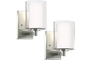 Set of Two Modern Wall Sconces with Double Clear Glass Shade Matte Black Wall Light Fixture for Indoor Living Room Bedroom Ha