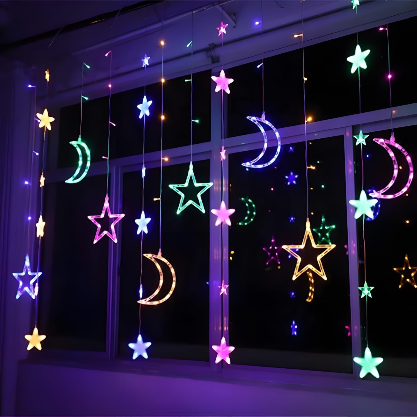 Kayan LED String Lights, 3.5m Star Moon LED Curtain Lights Garland Wedding Decorations for Ramadan, Christmas, Wedding, Party, Home, Terrace, Lawn (Multicolor)