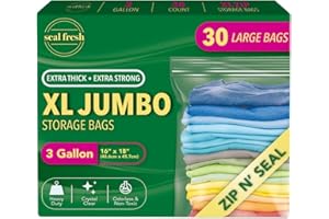 Seal Fresh 3 Gallon Large Plastic Storage Bags – 16" x 18" (30 Count) – Reusuable XXL Extra Large Heavy Duty Clear Jumbo Freezer Zip Bags with Sealable Zipper Top For Clothes, Travel, Moving