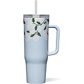 Corkcicle x Rifle Paper Co. Cruiser Insulated Tumbler with Handle & Straw - Keeps Drinks Cold 20 Hours - BPA-Free - 40 oz - Gift for Mom - Great for Mother's Day or Christmas - Gloss Blue Hydrangea