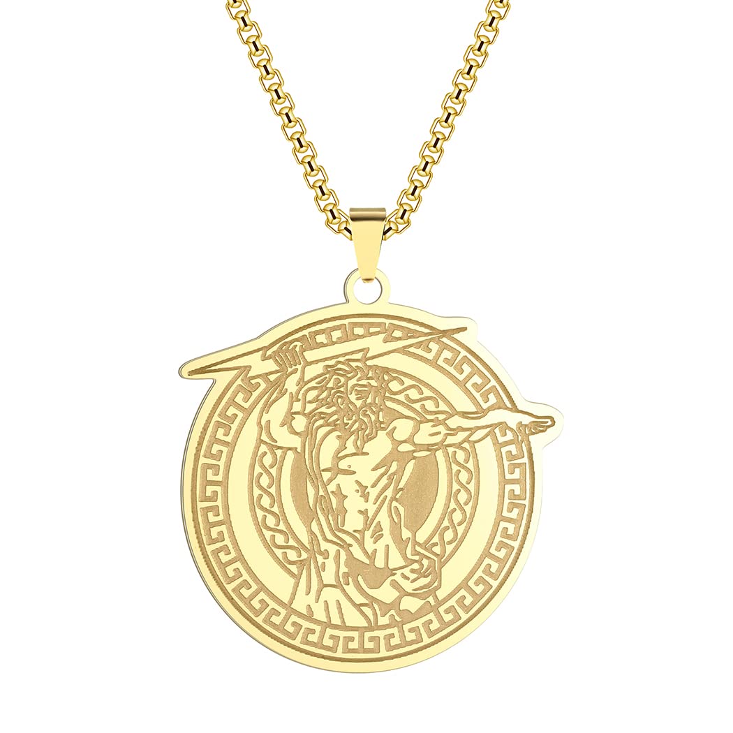 LUTAKU Men's Thunder God Zeus Necklace - Ancient Greek Mythology Pendant, 316L Stainless Steel Hip Hop Chain for Men Boys, Pagan Charm (320G)