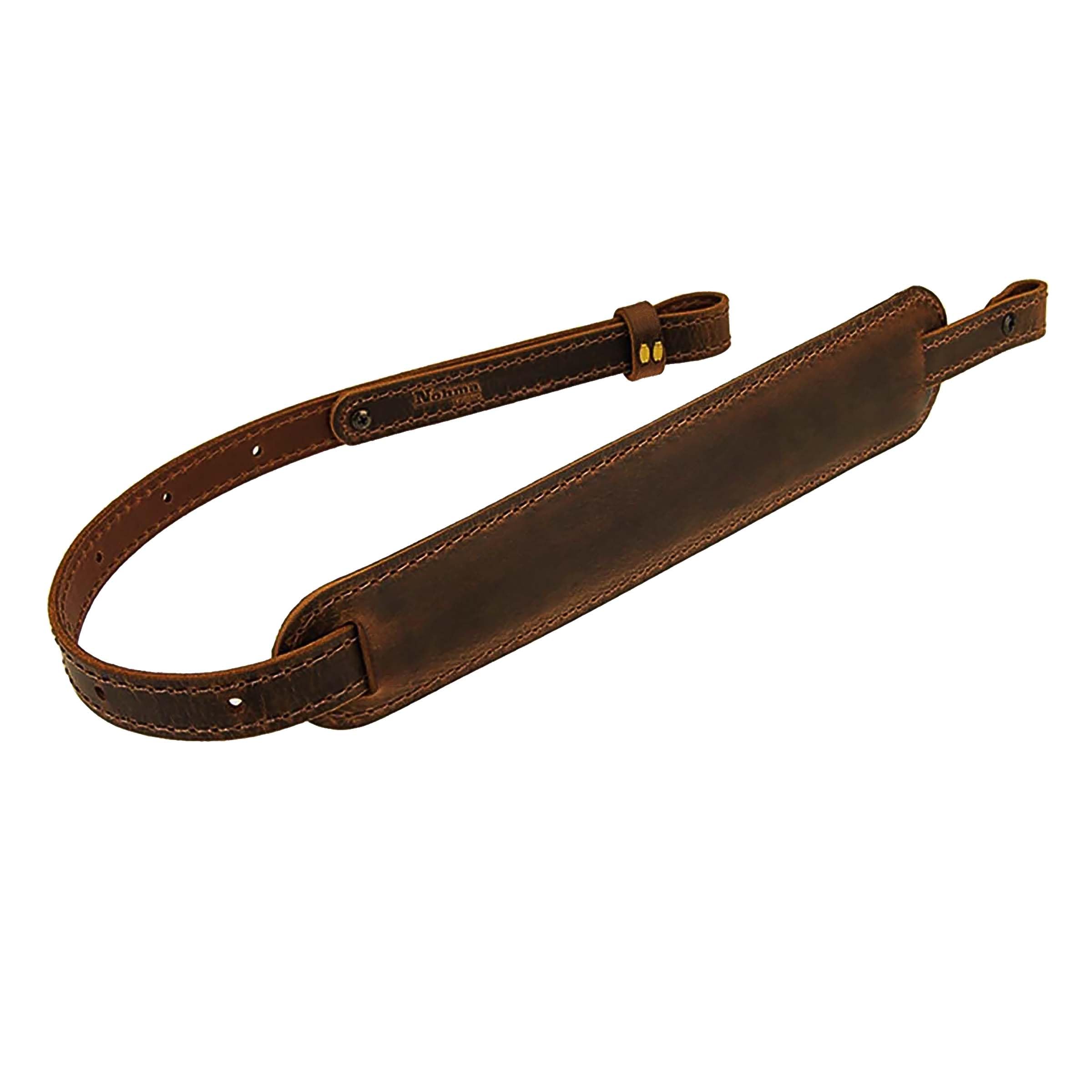 Photo 1 of BF500 Buffalo Leather Padded Rifle Gun Sling, Crazy Horse/Brown Stitched, Black, Amish Handmade (Crazy Horse/Brown)