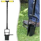 Colwelt Long Handle Bulb Planter Tool, Tulip Plant Hole Digger, Sod Plugger | Long-Handled Bulb Planting Tool 37&rsquo;&rsquo;, with Serrated Base &amp; Soft Grip, Round Grass Plug Tool for Iris, Daffodils, Flower