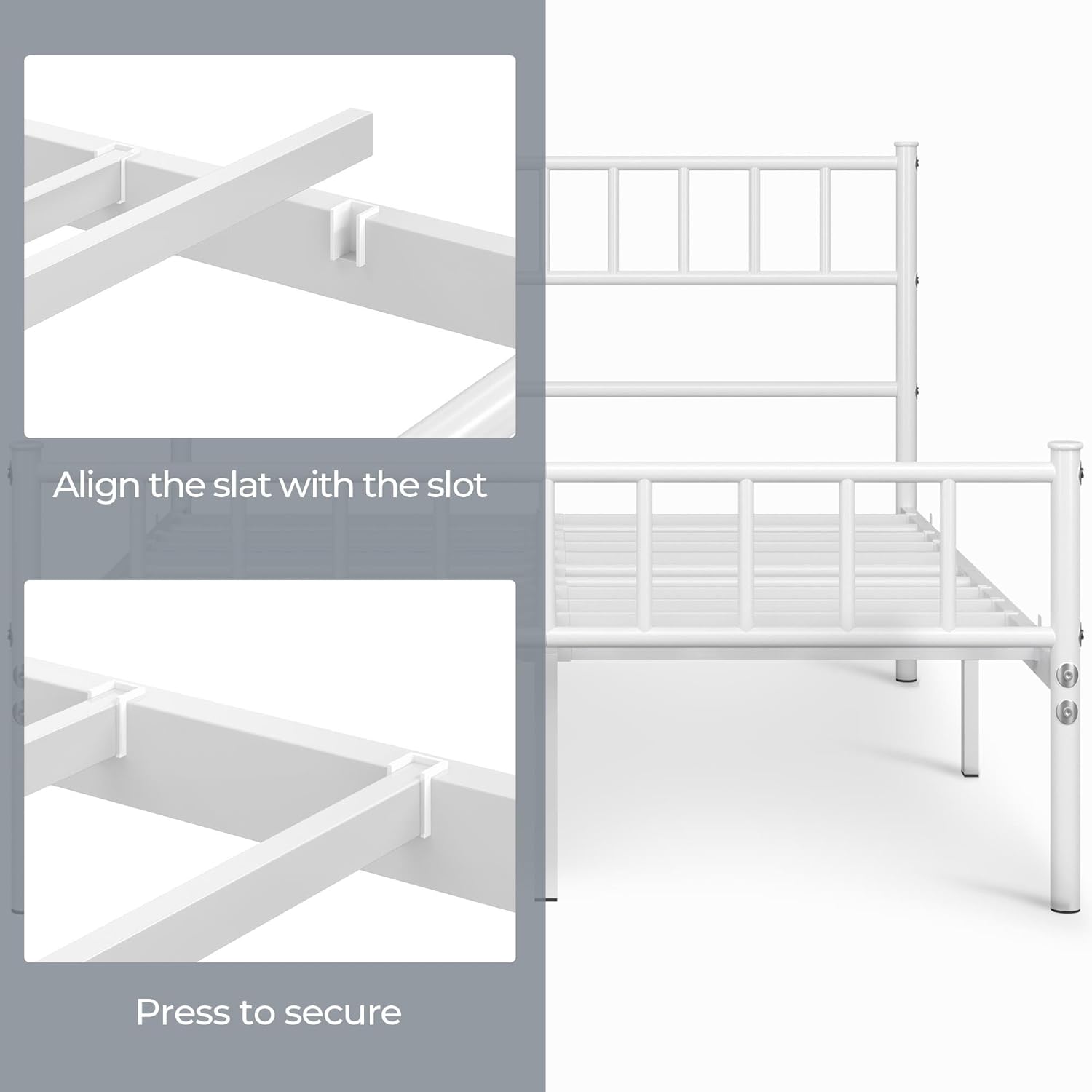 Diagram showing how to align and secure bed slats