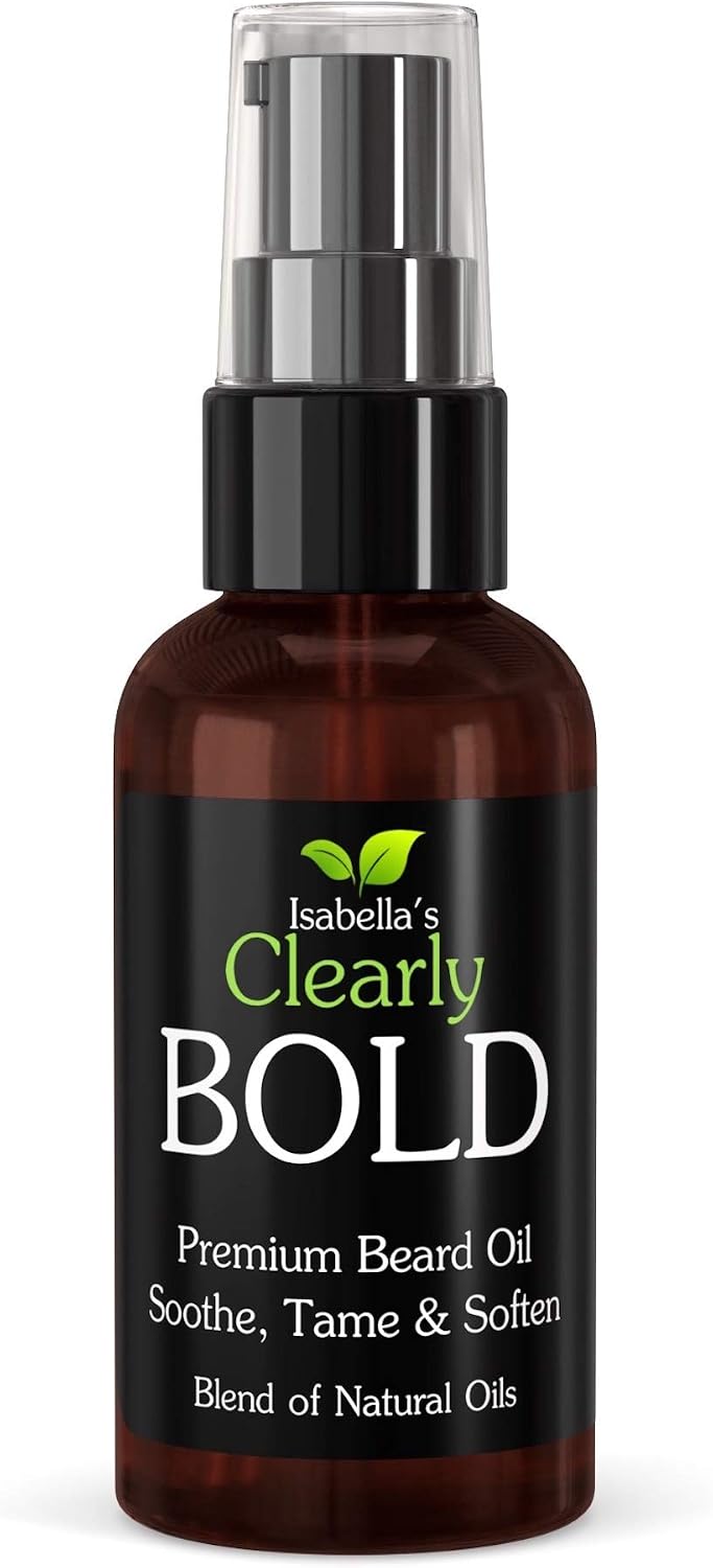Clearly BOLD, Natural Beard Grooming Oil for Men | Tame, Soften, Thicken, Soothe Itchy Skin | Natural and Essential Oils of Jojoba, Castor, Tea Tree, Vanilla, Fir | Vegan, Cruelty Free, Made in USA