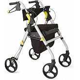 Medline Premium Empower Rollator Walker with Seat, Folding Rolling Walker with 8-inch Wheels, Silver
