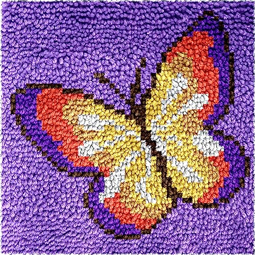 Numptain Latch Hook Kits for Kids,DIY Rug Crafts Butterfly Pattern Color Printed Canvas,Latch Hook Kits for Beginners Handmade Needlework Crafts Home Decoration,12