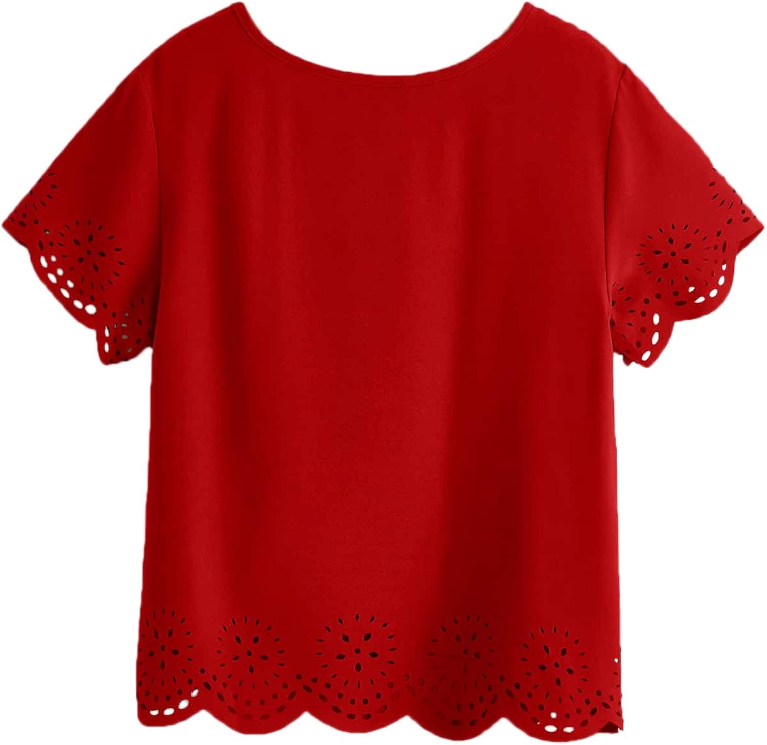 SheIn Women's Casual Round Neck Summer Short Sleeve Scallop T-Shirt Top Blouse at  Women’s Clothing store