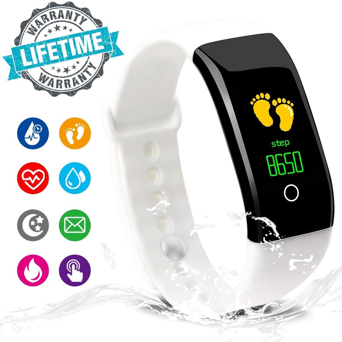Fitness Tracker, Activity Tracker Fitness Watch with Heart Rate Monitor Color Screen,Waterproof Fitness Tracker Watch with Step Counter,Calorie Counter,Pedometer for Kids Women Men Android (White)