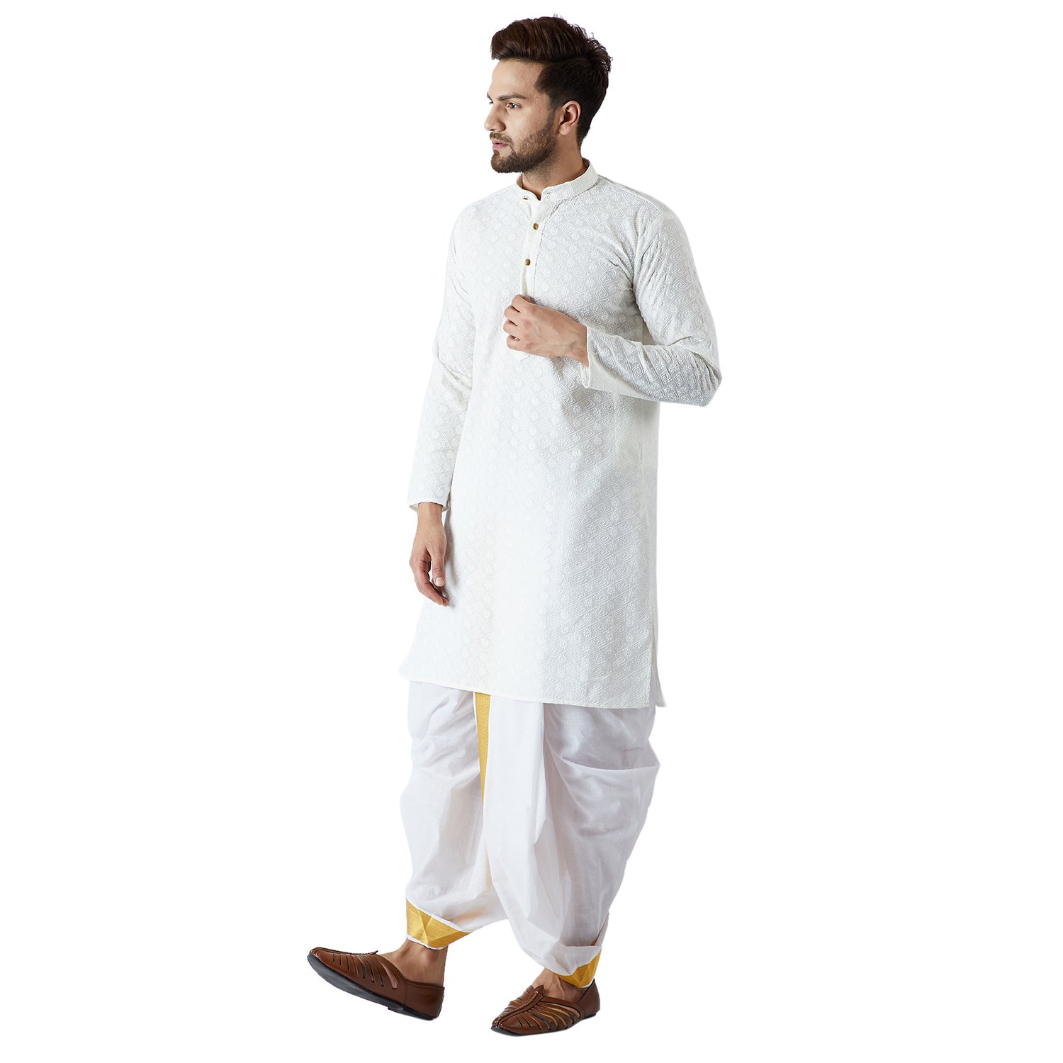 sojanya (since 1958), men's pure chicken cotton kurta dhoti combo