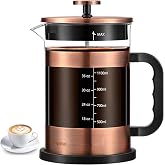 QUQIYSO French Press Coffee Maker 51oz, Large French Press, Thickened Glass | Borosilicate Glass Plastic Free Coffee Maker, Easy to Clean,4 Filter, Coffee Press Suitable for Kitchen Party Camping(Copper)