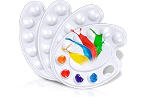 Hulameda Upgrade 4 Pack Paint Tray Palettes with Thumb Hole,Plastic Paint Pallets for Kids or Students to Craft DIY Painting or Have a Birthday Painting Party