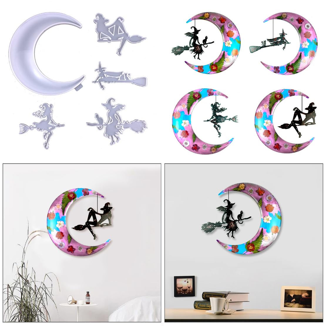 Photo 1 of DeryArcle 5Pcs Crescents Moon Resin Mold Witch Silicone Molds Wall Hanging Epoxy Casting Mould Ornament Moulds for DIY Crafts Home Table Decorations(Moon, Witch Mold)
