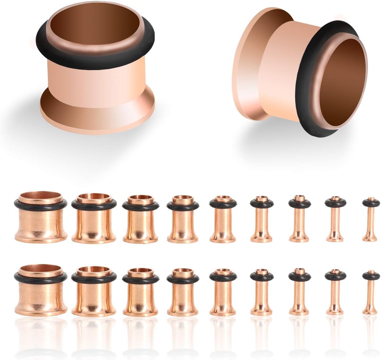 18PCS Ear Gauge Tunnels Kit - 14G-00G Stainless Steel Plugs Stretching Set Single Flared Expanders Body Piercing Jewelry