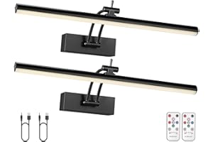 Yuichoy 2 Pack Picture Light for Wall Battery Operated, 16 inch Wireless Art Lighting for Painting with Remote, Dimmable 5200mAh Picture Frame Lights for Gallery, Black