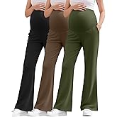 Sweetyweee 3 Pack Women's Maternity Pants Over The Belly Stretchy Pregnancy Sweatpants Bootcut Pregnancy Trousers with Pocket