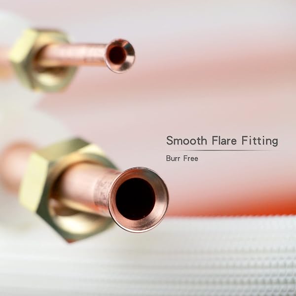 HANSUM MINI SPLIT LINE SET,3/8″ 5/8″ OD COPPER PIPES TUBING AND WHITE PE THICKENED INSULATED COIL WITH FLARED NUTS FOR MINI SPLIT AIR CONDITIONER HVAC OR HEAT PUMP SYSTEM (50FT(3/8+5/8))