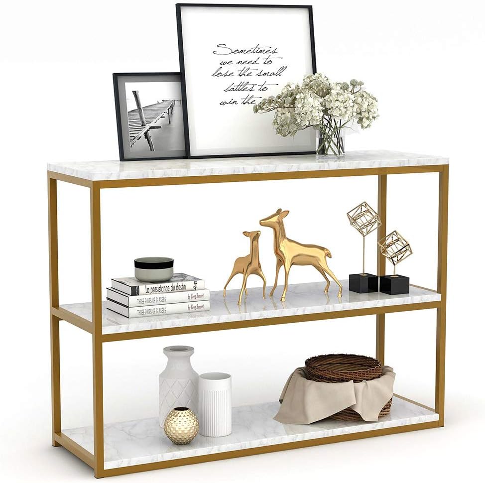 Tribesigns 3-Tier Console Table, Gold Sofa Entry Table with Faux Marble Top and Gold Metal Frame for Home: Home & Kitchen