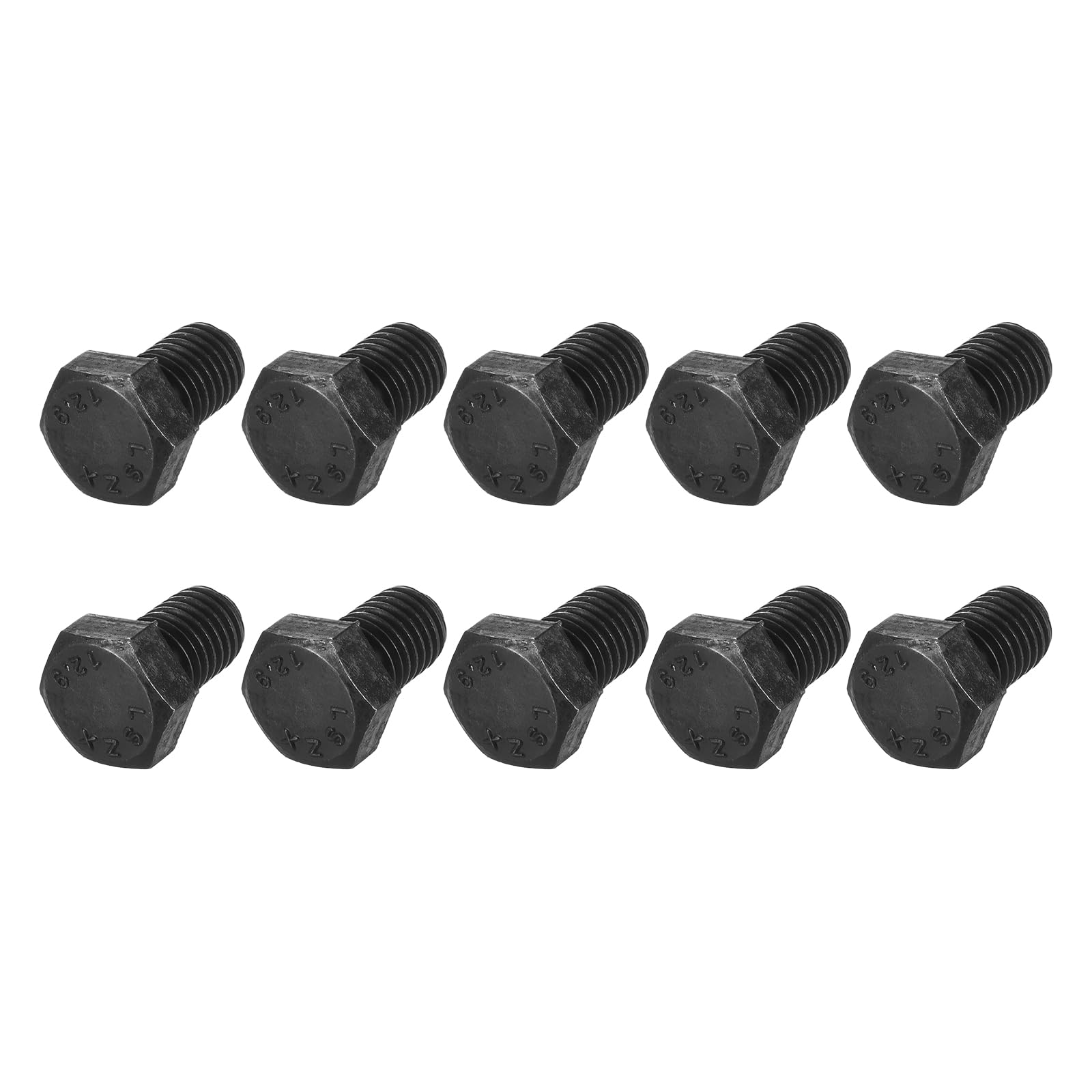 METALLIXITY Hex Bolts (M12-1.75x20mm) 10Pcs, 12.9 Grade Carbon Steel Fully Threaded Black Oxide, Coarse Thread UNC Hex Head Screw Bolt - for Mechanical Repair