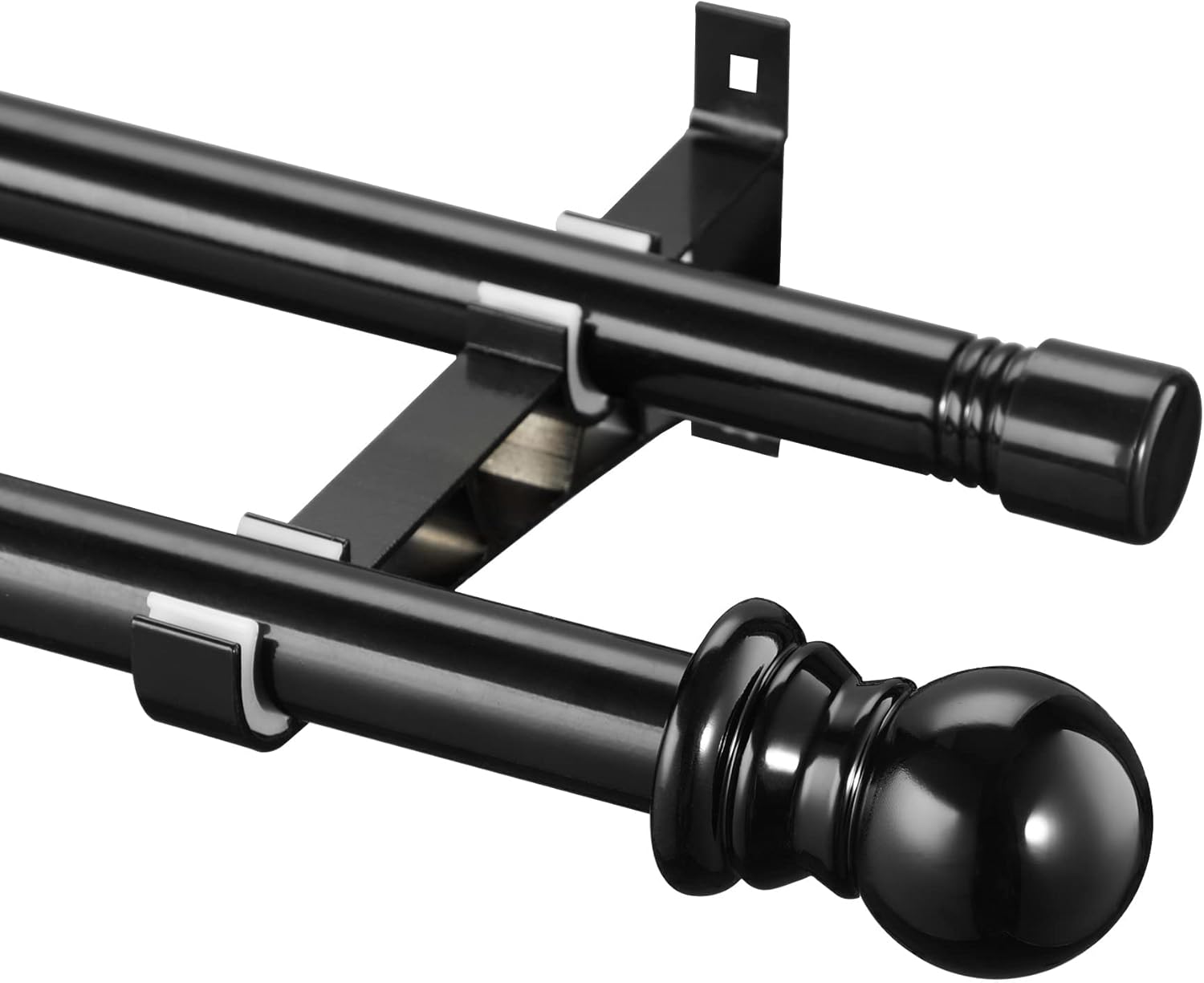 Window Treatment Hardware - Double Curtain Rods for Windows 48 to 84 Inch - 1 Inch Heavy Duty Double Window Rods - Adjustable Decorative Black Dual Curtain Rod for Sliding Glass Door, Patio, Bedroom, Kitchen, Bathroom
