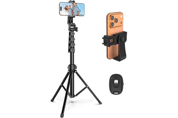 Liphisy 64” Tripod for Cell Phone & Camera, Phone Tripod with Remote and Phone Holder, Sturdy & Stable Height Adjustable Multi-Angle Shot Selfie Stick Tripod for Video Recording