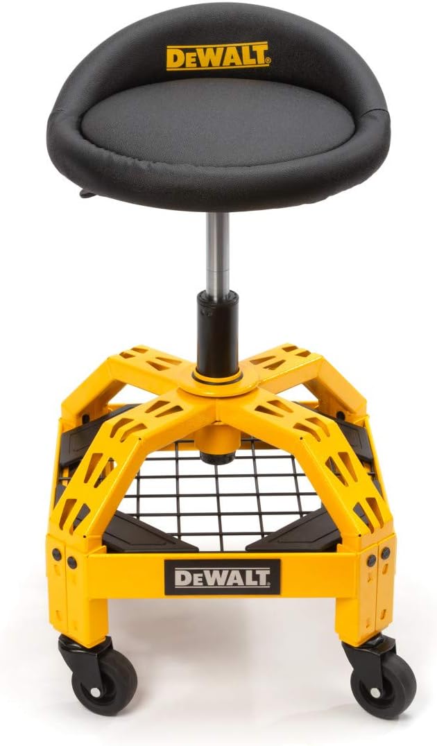 Dewalt Padded, Rolling Shop/Garage Stool, 360-degree Swivel Seat, Durable Steel Frame, Adjustable: Automotive