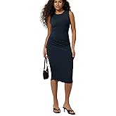ODODOS Women's Side Shirred Midi Tank Dress Cloud Feeling Crewneck Sleeveless Bodycon Dress