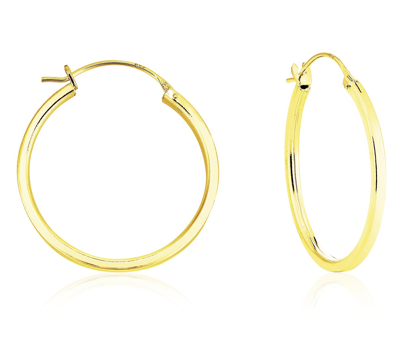 DTPSilver - 925 Sterling Silver Yellow Gold Plated Small/Medium/Large size Square Hinge Hoops/Sleepers/Creole Earrings - Thickness 2 mm - Diameter 40 mm