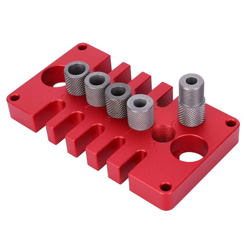 08650 Dowel Jig Kit, 3-in-1 Woodworking Punch Locator Drill Guide, Aluminum Alloys Punch Positioner Dowel Jig Kit (Red)