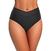 Zmart Womens High Waisted Bikini Bottoms - V Cut Full Coverage Bathing Suit Swimsuit Bottom with Twist Front