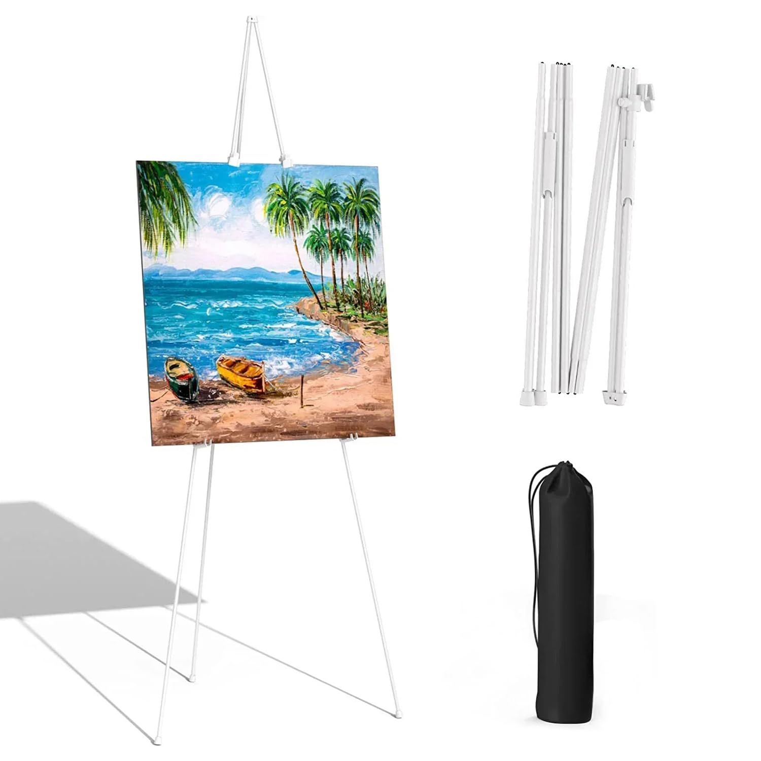 Hniuyun White Easel Stand for Wedding Sign & Poster, Collapsible Portable Easel Tripod,168cm Tall Adjustable Metal Display Stand for Display Show, Painting, Canvas