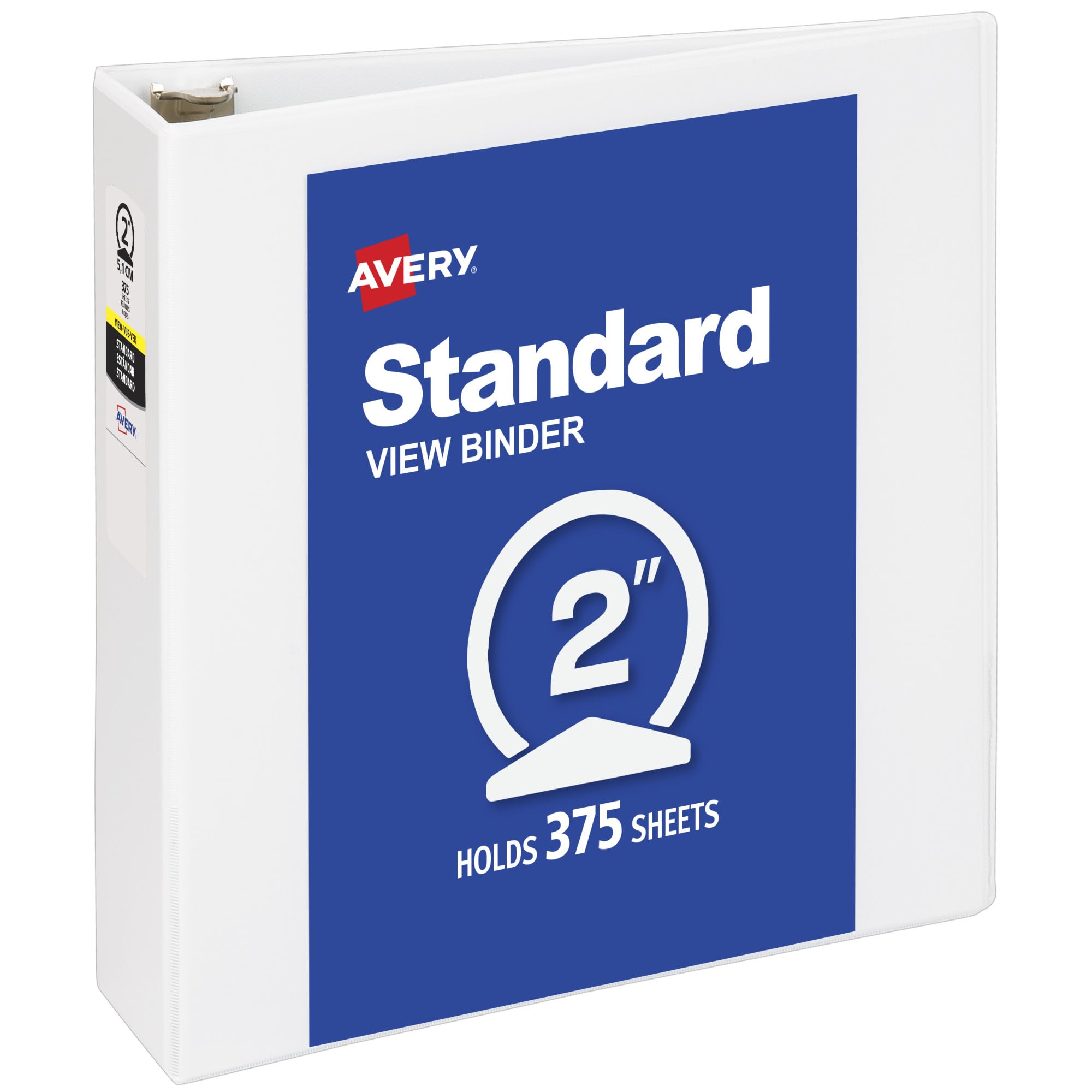 Avery Standard View 3 Ring Binder, 2" Round Rings, 1 White Binder