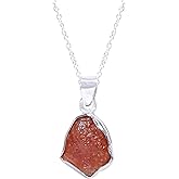 GEMKORA Natural Real Raw Sunstone Crystals Bezel Pendant Necklace, Birthstone, Healing Rough Gemstone, 925 Sterling Silver Jewelry 18 inch