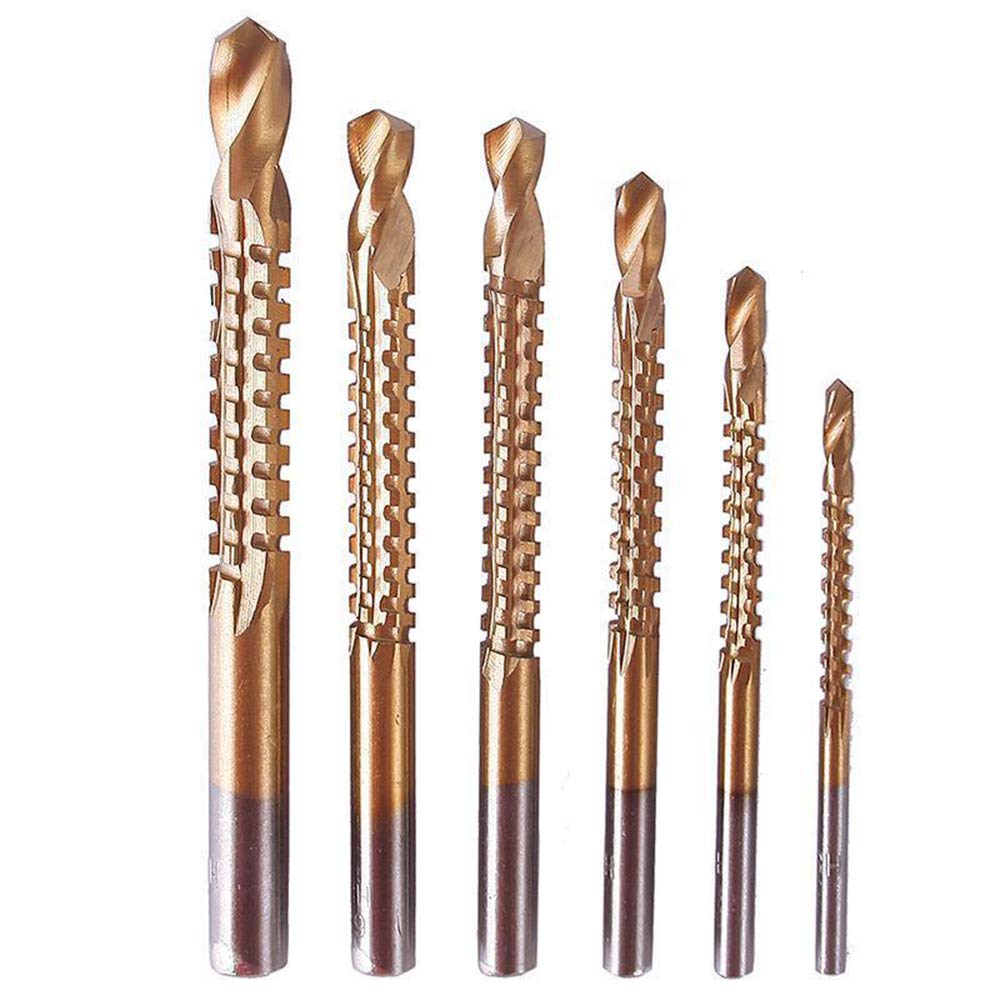 Gasea 6pcs Drill Saw Bit Set, 3/4/5/6/6.5/8mm HSS Titanium Coated Drill Bit Plastic Metal Hole Grooving Drill Saw Cutting Woodworking Tools