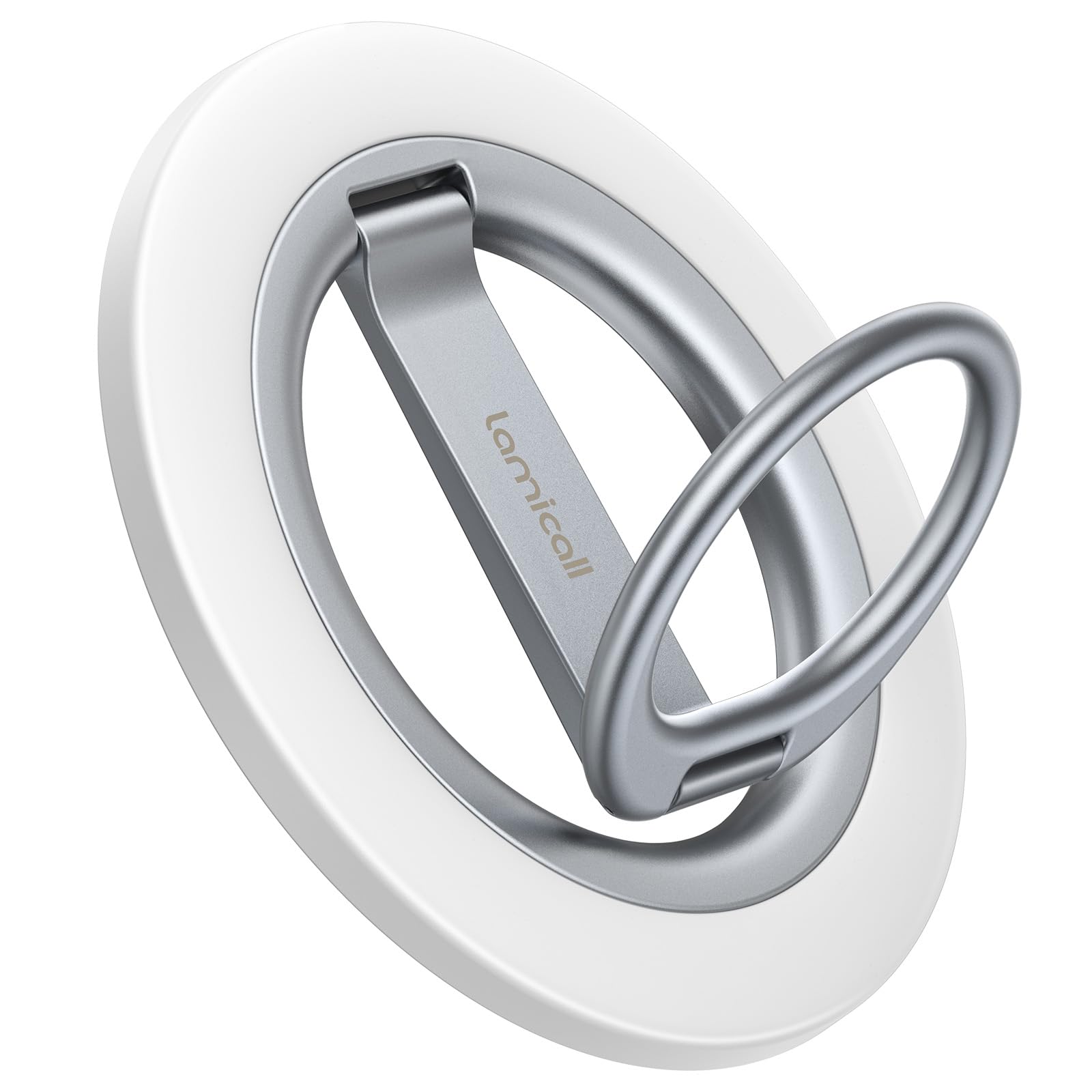 Lamicall Magnetic Phone Ring Grip Stand - [Stable Dual-Hinge] Ring Kickstand 360° Rotation Finger Holder [Super Magnet] Ring Grip, for MagSafe Accessories for iPhone 17 16 15 14 Pro Max, White