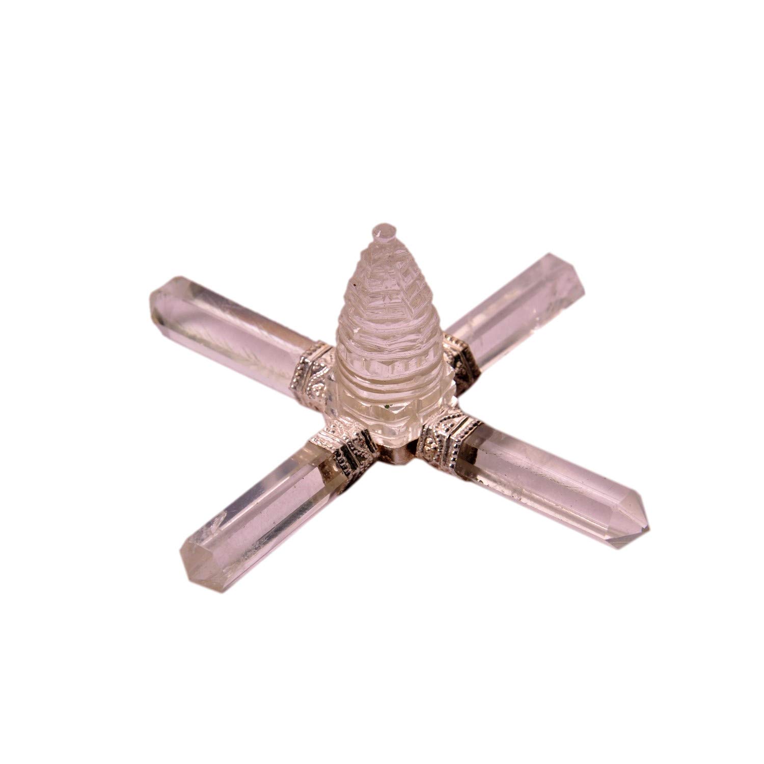 Purpledip Crystal Quartz Shri Yantra: Four Arm Energy Generator (11330)