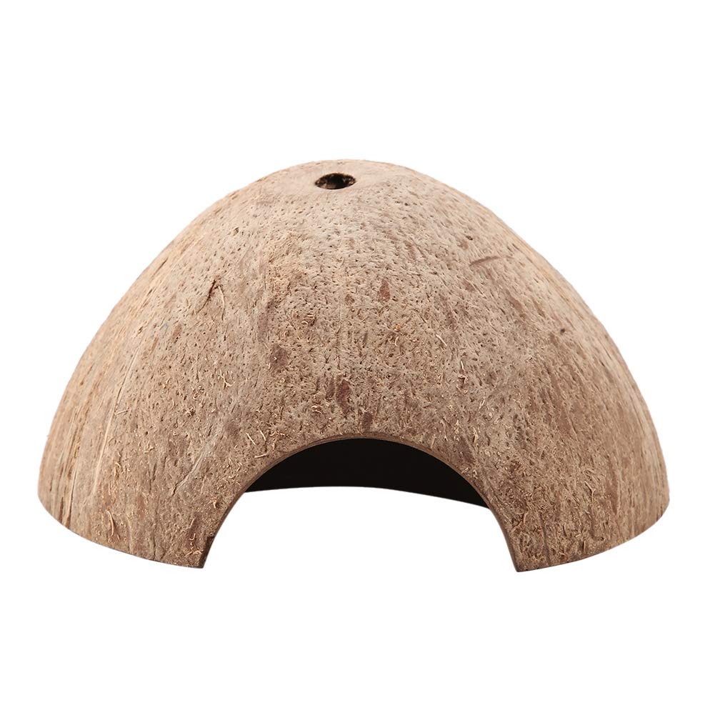 Reptile Hide Cave, Natural Coconut Shell Small Animal Cave House Aquarium for Turtle Lizard Snake Spider Bearded Dragon Gecko, Eco-Friendly Durable Amph